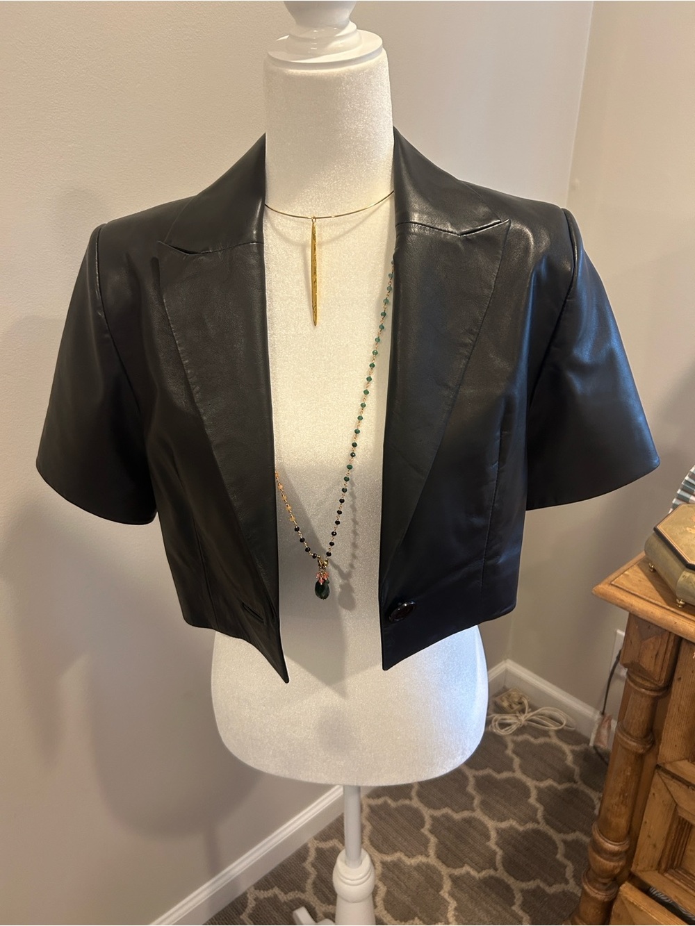 Cropped Lamarque Leather Short Sleeve Jacket